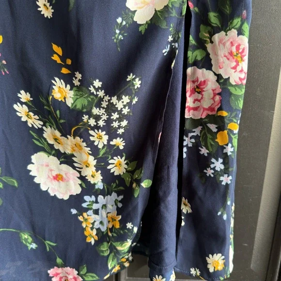 Abercrombie and Fitch Navy Floral Long Sleeve Draped Skirt Midi Dress Size M - Picture 5 of 9